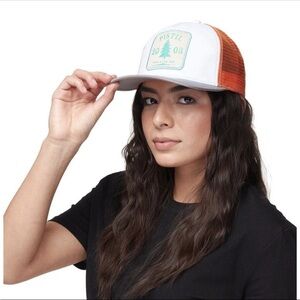 NWT Pistil Women’s Burnside Trucker Hat Snap-back Orange Grey PATCH